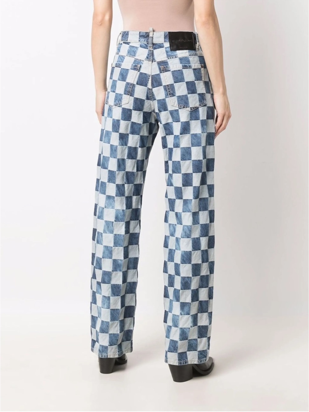 DSQUARED2 Blue Checkerboard Wide-Leg Jeans